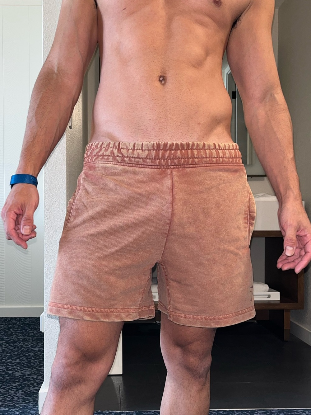 Gymshark scrunched Waistband Shorts in Rust and Cream. Size XS.  Fits Small.